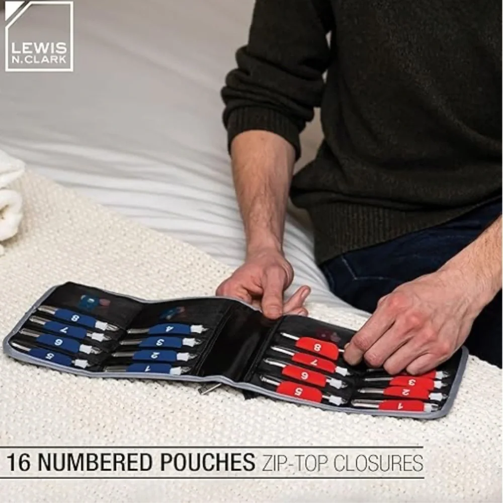 Lewis N Clark Black & Gray Deluxe Accessory / Pill Organizer AM/PM 16 Pouches